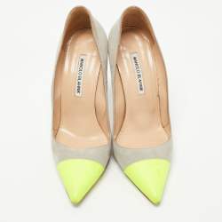 Pre Owned Manolo Blahnik Grey/Green Suede and Leather BB Pumps Size 39
