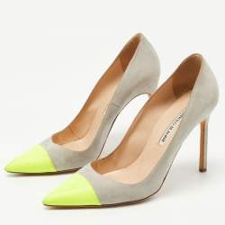 Pre Owned Manolo Blahnik Grey/Green Suede and Leather BB Pumps Size 39