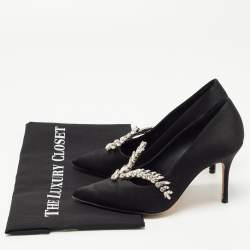 Pre Owned Manolo Blahnik Black Satin Nadira Pumps Size 36