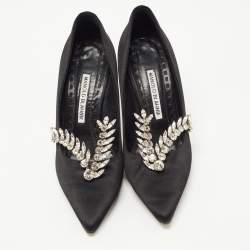 Pre Owned Manolo Blahnik Black Satin Nadira Pumps Size 36