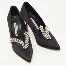 Pre Owned Manolo Blahnik Black Satin Nadira Pumps Size 36