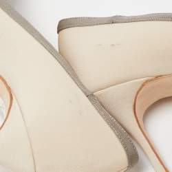 Pre Owned Manolo Blahnik Beige/Grey Satin Gotrian Crystal Embellished Pumps Size 37