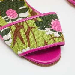 Pre Owned Manolo Blahnik Multicolor Floral Print Canvas and Leather Ankle Strap Sandals Size 38