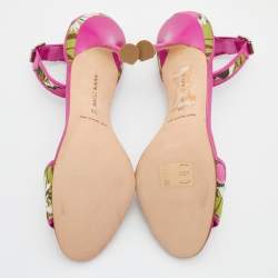 Pre Owned Manolo Blahnik Multicolor Floral Print Canvas and Leather Ankle Strap Sandals Size 38
