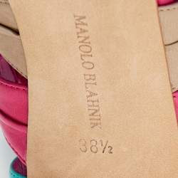 Pre Owned Manolo Blahnik Tri Color Leather Natuk Peep Toe Sandals Size 38.5