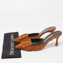 Manolo Blahnik Brown Suede Maysale Mules Size 38