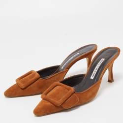 Manolo Blahnik Brown Suede Maysale Mules Size 38