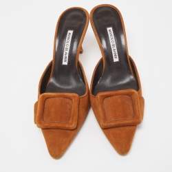 Manolo Blahnik Brown Suede Maysale Mules Size 38