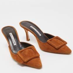 Manolo Blahnik Brown Suede Maysale Mules Size 38