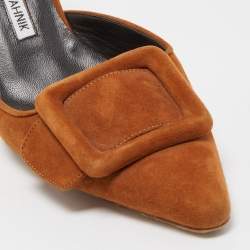 Manolo Blahnik Brown Suede Maysale Mules Size 38
