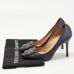 Manolo Blahnik Dark Grey Satin Hangisi Pumps Size 38