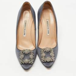 Manolo Blahnik Dark Grey Satin Hangisi Pumps Size 38