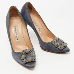 Manolo Blahnik Dark Grey Satin Hangisi Pumps Size 38