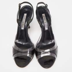 Pre Owned Manolo Blahnik Black Patent and PVC Slingback Sandals Size 38.5