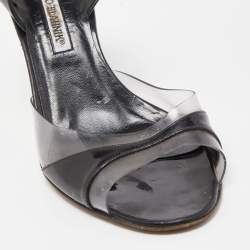 Pre Owned Manolo Blahnik Black Patent and PVC Slingback Sandals Size 38.5