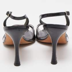Pre Owned Manolo Blahnik Black Patent and PVC Slingback Sandals Size 38.5
