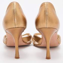 Pre Owned Manolo Blahnik Gold Foil Leather Open Toe Pumps Size 42