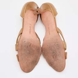 Pre Owned Manolo Blahnik Gold Foil Leather Open Toe Pumps Size 42