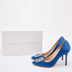 Manolo Blahnik Blue Satin Hangisi Crystal Embellished Pumps Size 40