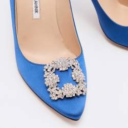 Manolo Blahnik Blue Satin Hangisi Crystal Embellished Pumps Size 40