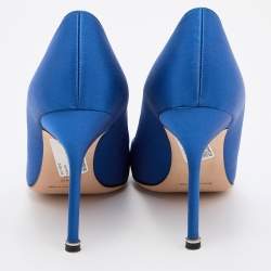 Manolo Blahnik Blue Satin Hangisi Crystal Embellished Pumps Size 40