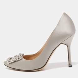 Manolo Blahnik Grey Satin Hangisi Slip On Pumps Size 36.5
