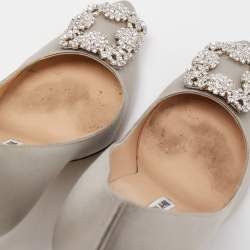 Manolo Blahnik Grey Satin Hangisi Slip On Pumps Size 36.5