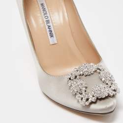 Manolo Blahnik Grey Satin Hangisi Slip On Pumps Size 36.5