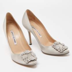 Manolo Blahnik Grey Satin Hangisi Slip On Pumps Size 36.5