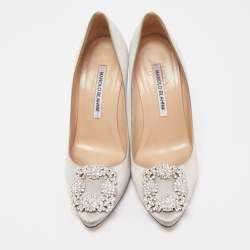 Manolo Blahnik Grey Satin Hangisi Slip On Pumps Size 36.5