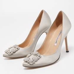 Manolo Blahnik Grey Satin Hangisi Slip On Pumps Size 36.5