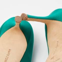 Pre Owned Manolo Blahnik Green Satin Crystal Embellished Nadira Pumps Size 39