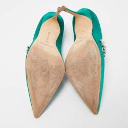 Pre Owned Manolo Blahnik Green Satin Crystal Embellished Nadira Pumps Size 39