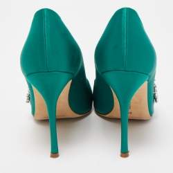 Pre Owned Manolo Blahnik Green Satin Crystal Embellished Nadira Pumps Size 39