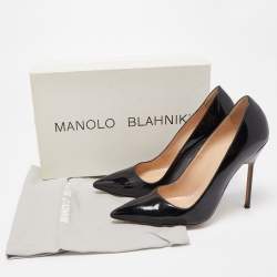 Pre Owned Manolo Blahnik Black Patent Leather  BB  Pointed Toe Pumps Size 37.5