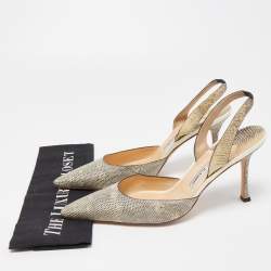 Pre Owned Manolo Blahnik Beige Lizard Carolyne Pointed Toe Slingback Sandals Size 41