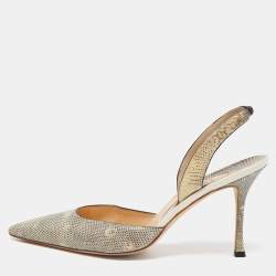 Pre Owned Manolo Blahnik Beige Lizard Carolyne Pointed Toe Slingback Sandals Size 41