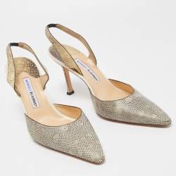 Pre Owned Manolo Blahnik Beige Lizard Carolyne Pointed Toe Slingback Sandals Size 41