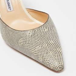 Pre Owned Manolo Blahnik Beige Lizard Carolyne Pointed Toe Slingback Sandals Size 41