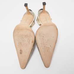 Pre Owned Manolo Blahnik Beige Lizard Carolyne Pointed Toe Slingback Sandals Size 41