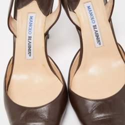 مملوكة مسبقًا صندل مانولو سولييه كارولين قماش بنفسجي فينتدج مقدمة مدببه فتحة كعب مقاس 36.5