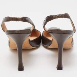 مملوكة مسبقًا صندل مانولو سولييه كارولين قماش بنفسجي فينتدج مقدمة مدببه فتحة كعب مقاس 36.5