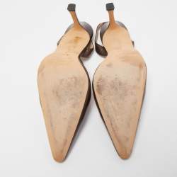 مملوكة مسبقًا صندل مانولو سولييه كارولين قماش بنفسجي فينتدج مقدمة مدببه فتحة كعب مقاس 36.5