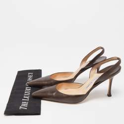 مملوكة مسبقًا صندل مانولو سولييه كارولين قماش بنفسجي فينتدج مقدمة مدببه فتحة كعب مقاس 36.5