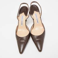 مملوكة مسبقًا صندل مانولو سولييه كارولين قماش بنفسجي فينتدج مقدمة مدببه فتحة كعب مقاس 36.5