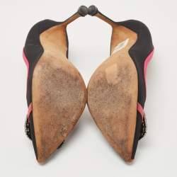 Pre Owned Manolo Blahnik Black/Pink Gotrian Crystal Embellished Pumps Size 39.5