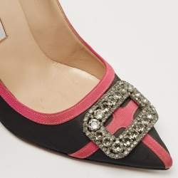 Pre Owned Manolo Blahnik Black/Pink Gotrian Crystal Embellished Pumps Size 39.5
