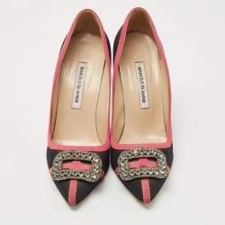 Pre Owned Manolo Blahnik Black/Pink Gotrian Crystal Embellished Pumps Size 39.5