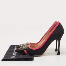 Pre Owned Manolo Blahnik Black/Pink Gotrian Crystal Embellished Pumps Size 39.5