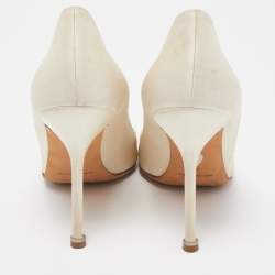 Pre Owned Manolo Blahnik Beige Satin Hangisi Crystal Embellished Pumps Size 40